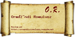 Ormándi Romulusz névjegykártya